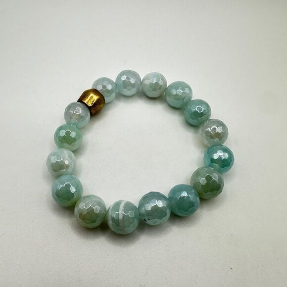 12mm faceted "Aquamarine" stone stretchy bracelet, size 7 - Picture 3 of 15